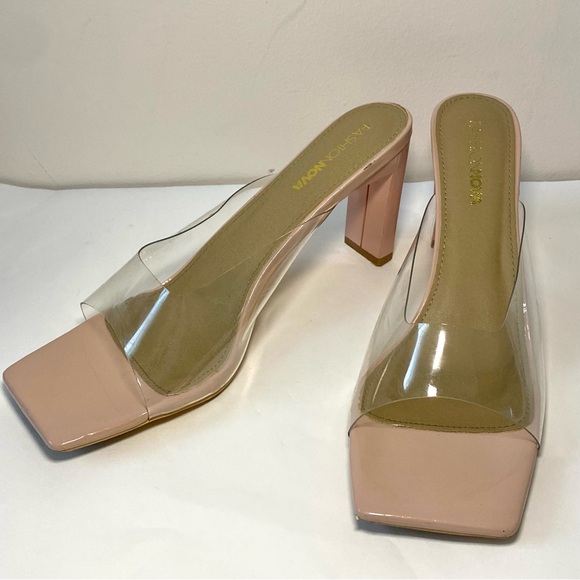 Fashion Nova Lift-Me-Up Clear Nude Heels Square Toe Chunky Mule Women's Size 11 - Picture 8 of 11